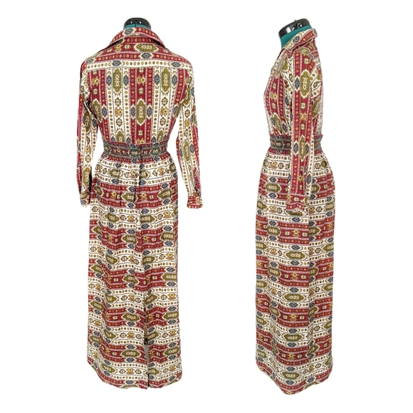 1960s Vintage Hippie Blouse & Skirt Set 1970s Dress Lot Psychedelic Rainbow XS - Picture 2 of 6